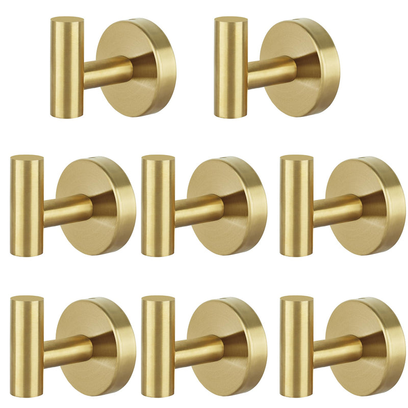 8 Pcs Bathroom Robe Towel Hooks Coat Wall Hook Stainless Steel Heavy Duty Door Hanger Towel Robe Clothes Cabinet Closet Sponges Hook for Bathroom Bedroom Kitchen Hotel Pool (Gold) 8 Gold
