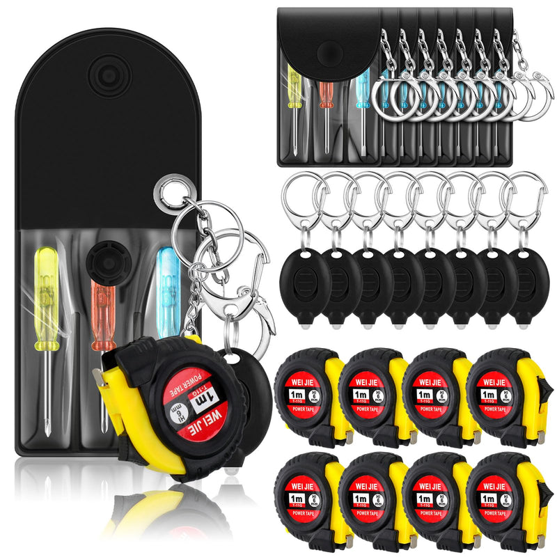 18 Pcs Mini Screwdriver Keychain Tape Measure LED Lights Keychain Set Fathers Gifts Bulk for Adult Men Gifts 18