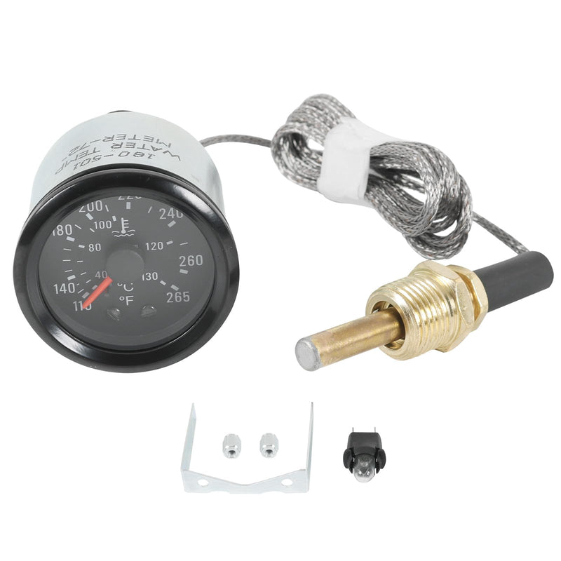 JDMSPEED 2" 52mm Water Temperature Gauge 40-130℃,110-265℉ Water Temp Thermometer Meter Kit DC12V with Sensor NPT 1/2, 1.8m Wire Length