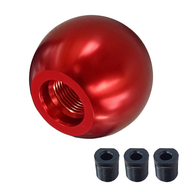Car Round Ball Gear Shift Knob, Aluminum Alloy Gear Shift Stick Head for Most Manual Vehicles with 3 Adapters M8, M10, M12 (Red) Red