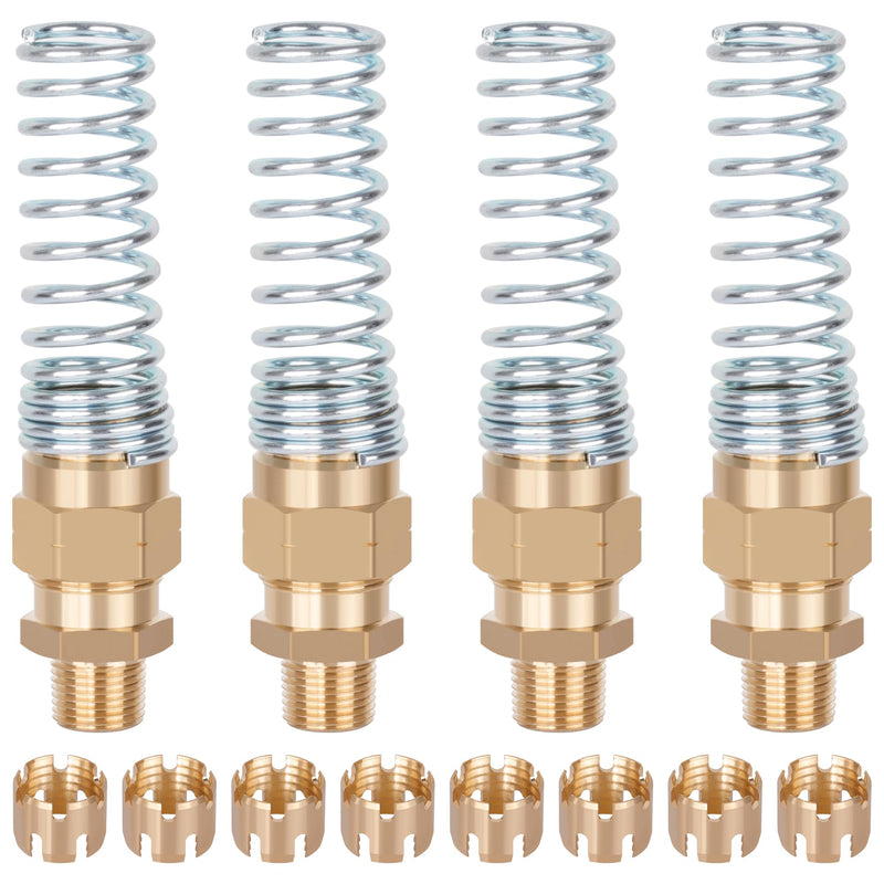 4Pcs Brass 3/8” Air Hose Fittings DOT Air Fittings with Spring Guards, 3/8” Male Connector for Rubber Tube, Air Brake Hose End Fittings, with 8Pcs Fitting Sleeve Tubes 3/8” Hose x 3/8” Male Connector with Spring Guard