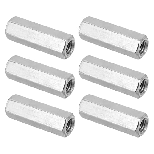 PATIKIL M12 x 1.75-Pitch 304 Stainless Steel Hex Coupling Nuts, 6Pcs 60mm/ 2.4" Length Coarse Fully Threaded Rod Coupling Nut Studding Connector Fasteners, Silver Tone M12-1.75 x 60mm 6