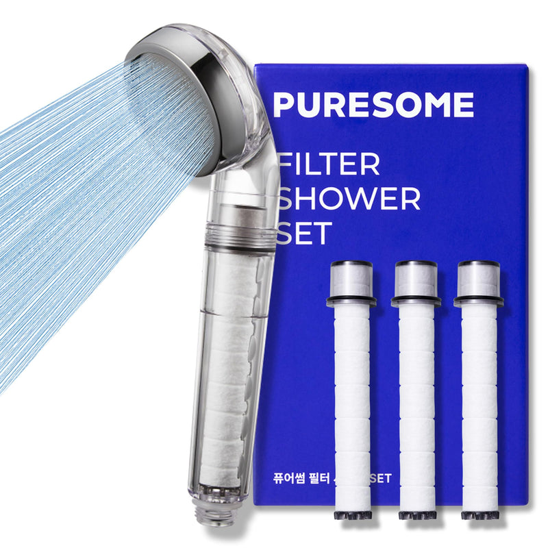 BODYLUV Puresome Filtered Shower Head, Korea's Best Handheld Shower Head with Filter, High Water Pressure, Softer Skin & Hair, Made in Korea, 6-Month Supply (3 Filter Replacements Included) SET 1 Showerhead + 3 replacements