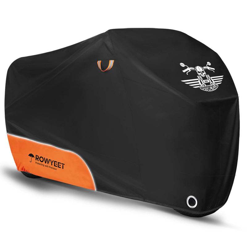 Motorcycle Cover Waterproof Outdoor Storage with Lock-Holes, Zipper Storage Bag & Night Reflective Design, All Season Protection Powersports Vehicle Covers Fits up to 96.5" Motorcycles 210D Orange 96.5"