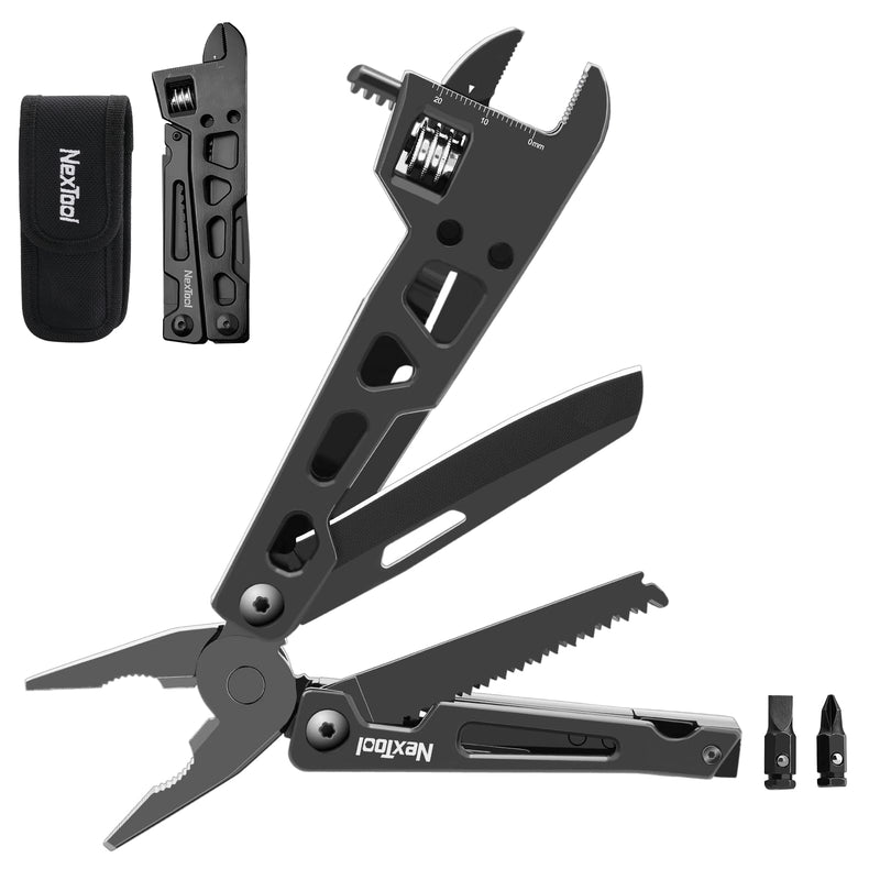 NexTool Adjustable Wrench Multitool, 9 in 1 Multi Tool with Multitool Pliers, Adjustable Wrench, Pocket Knife and Screwdriver, Foldable Stainless Steel Multi-Tool for Mechanical Maintenance, Camping Full Size Adjustable Wrench Multitool Pliers
