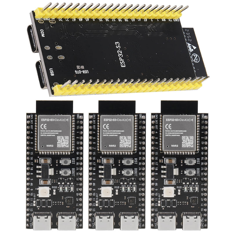4pcs ESP32-S3-DevKitC-1-N8R2 ESP32-S3 Type-C Development Board Wi-Fi + Bluetooth MCU Module Integrates Complete Wi-Fi and BLE Functions ESP32-S3-WROOM Module(Pre-soldered pins) ESP32-S3 N8R2