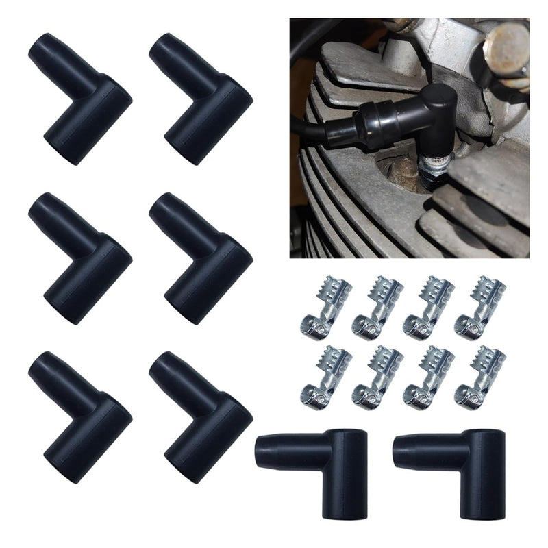8 PCS Car Spark Plug Boot Terminal Kit, 90 Degree HEI Distributor and Coil Boots Spark Plug Ignition Wires, Heat-resistant Silicone Replacement Accessories Fits 6mm 7mm 8mm 9mm 10mm