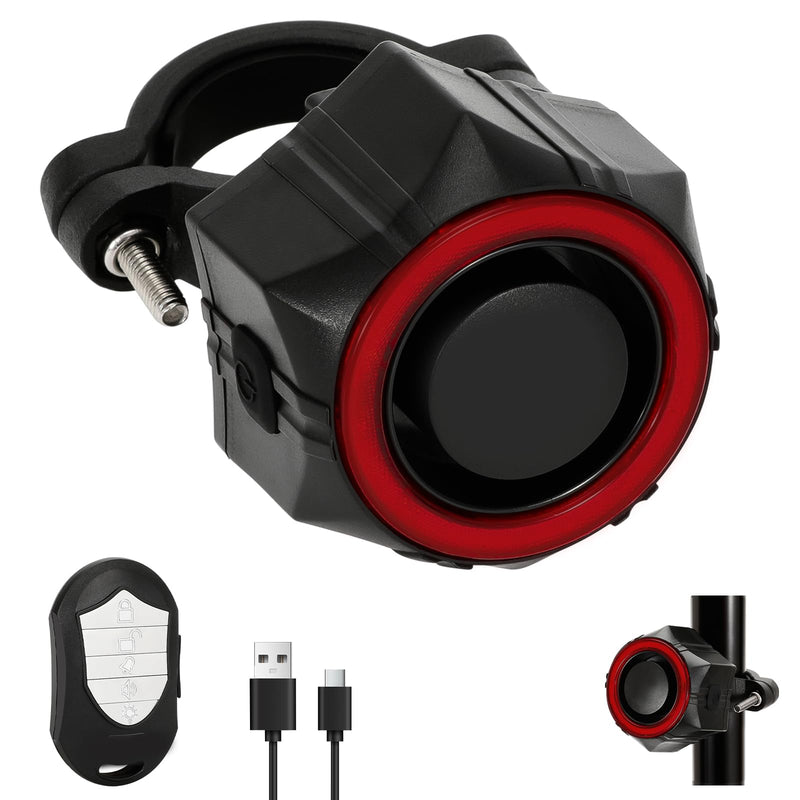 Bike Alarm with Remote - 110dB Loud Anti-Theft Waterproof Rechargeable Alarm, Vibration Sensor Motorcycle Alarm for Bicycle, Ebike, Scooter, IP65 Rated,5-Level Volume Adjustable