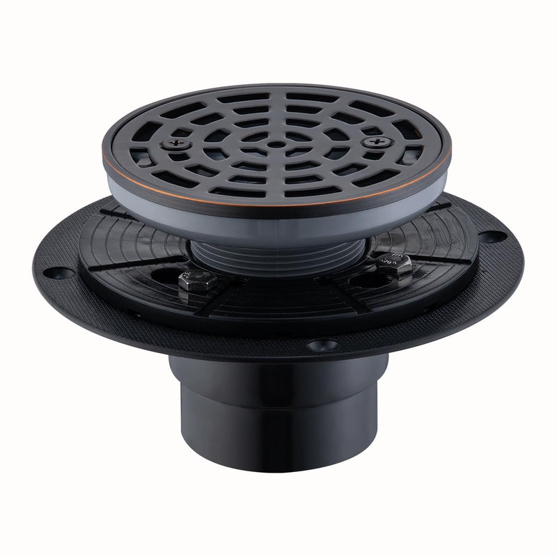 RANDOM Round Shower Drain SUS304 Stainless Steel Oil Rubbed Bronze Shower Drain 4 inch with Adjustable PVC Base Flange,Shower Floor Drain with Removable Cover Grid Grate A-oil Rubbed Bronze-4″ Round With Base Flange