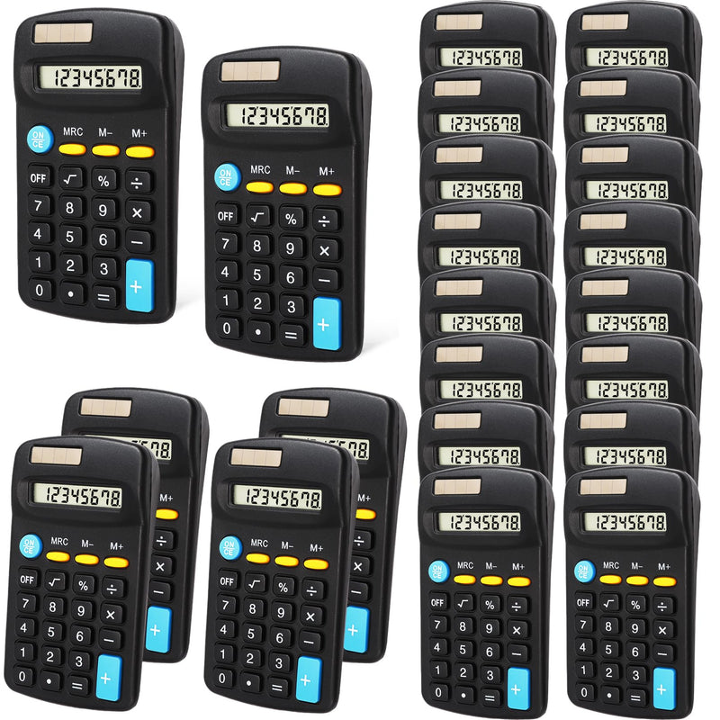 24 Pieces Pocket Size Mini Calculators,Pocket Calculator,Solar Battery Dual Power Desktop Calculators,8 Digit Display Basic Calculator for Students Kids Home Office(Black) Black-24Pcs