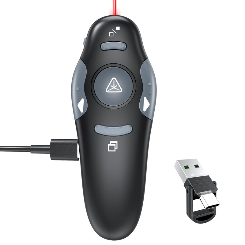 [2 in 1 USB C + Rechargeable] Presentation Clickers, Powerpoint Clicker Wireless Presenter Remote, Presentation Pointer PPT Slideshow Advancer Remote Control Slide USB Clicker for Computer, Mac Red Light-Rechargeable