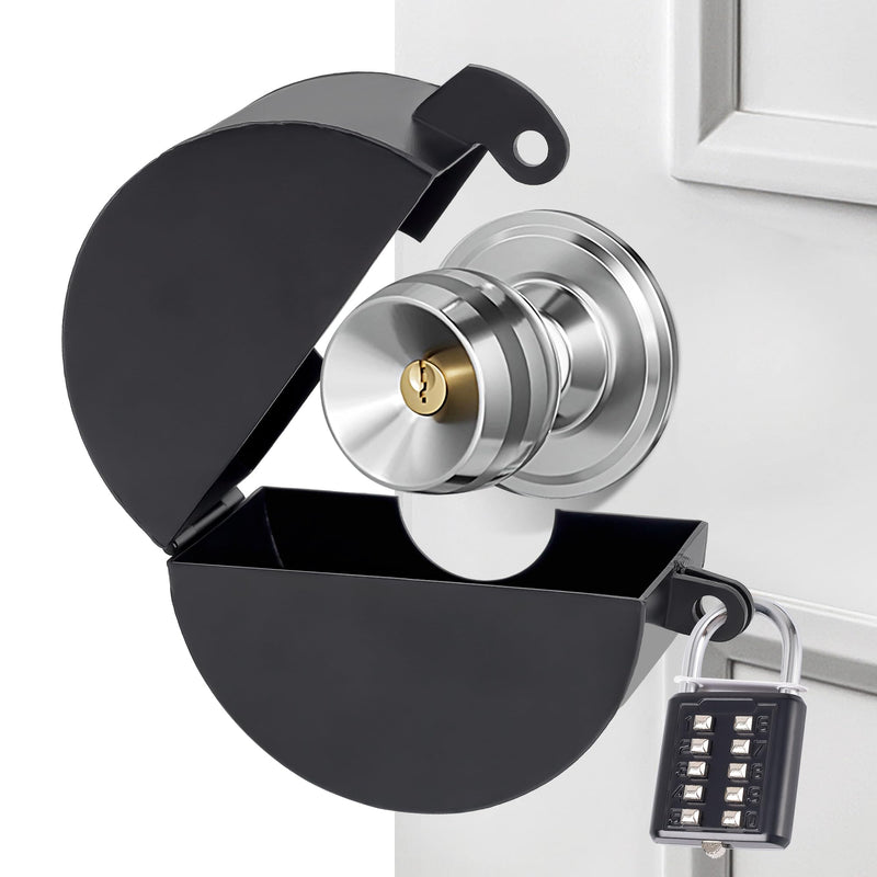 2 Pack Door Knob Lockout Device with Padlock,Temporary Door Handle Lock Cover for Dementia Patients/Child Proof, Outdoor Water Faucet Lock Cover - Black Black-2 Pack