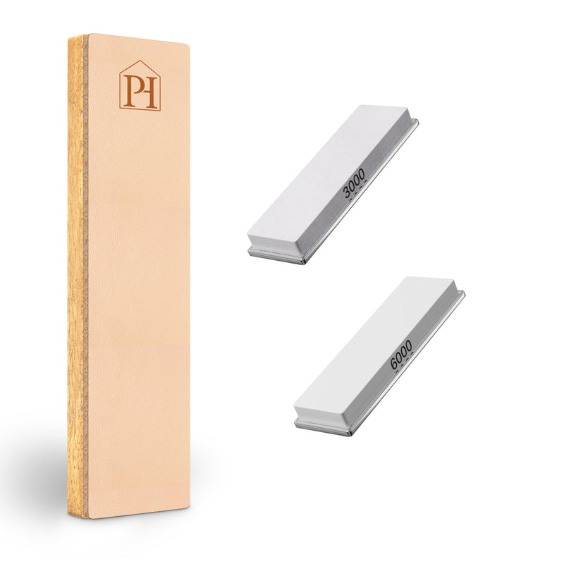 3000 & 6000 Grit Whetstone Plates Set – Extra Fine Corundum Sharpening Stones – Includes Leather Strop & Cleaning Eraser - Compatible Only with Parkway Home Adjustable Rolling Knife Sharpener #3000, #6000 & Leather Strop