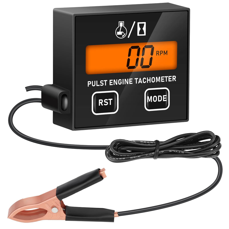  [AUSTRALIA] - Linkstyle Small Engine Tachometer, Backlight Digital Tachometer Tach Gauge Meter with Clip, Inductive Hour RPM Meter for 2 Stroke 4 Stroke Small Engine Black+RST+MODE+Backlight