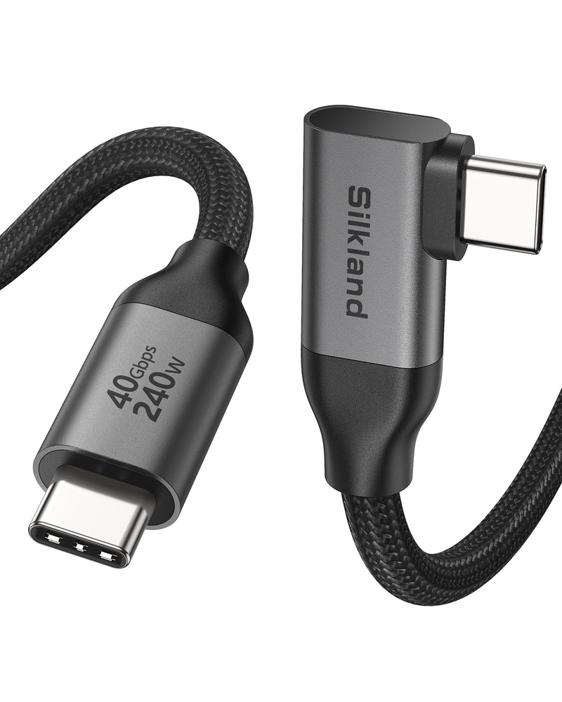 Silkland Right Angle USB 4 Cable 40Gbps for Thunderbolt 4/3, 240W, 4FT | 8K@60Hz, Data Transfer, for MacBook Pro/Air, iPhone 17/16, iPad, Mac mini, SSD, Dock, Hubs 4 Feet