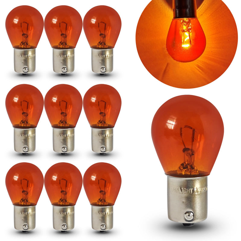 10 PCS Car 1156 Turn Signal Light, P21W 1141 S25 Waterproof High Brightness Stable Filament Halogen Bulb, 12V 21W BA15S Single Contact Long Life Bulb Replacement, Universal for Cars (Amber) 10 PCS Yellow