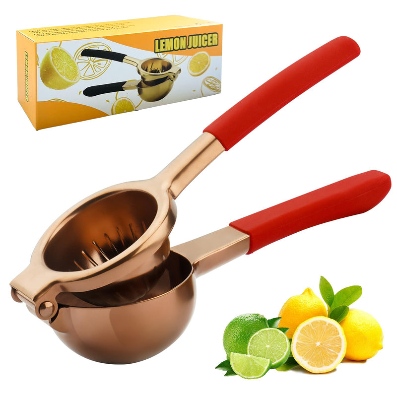 Lemon Squeezer,304 Stainless Steel Citrus Press Juicer,Non-Slip Grip Design Manual Juicer,Heavy Duty Manual Citrus Press Juicer & Lime Squeezer-Rose Gold & Red Rose Gold & Red