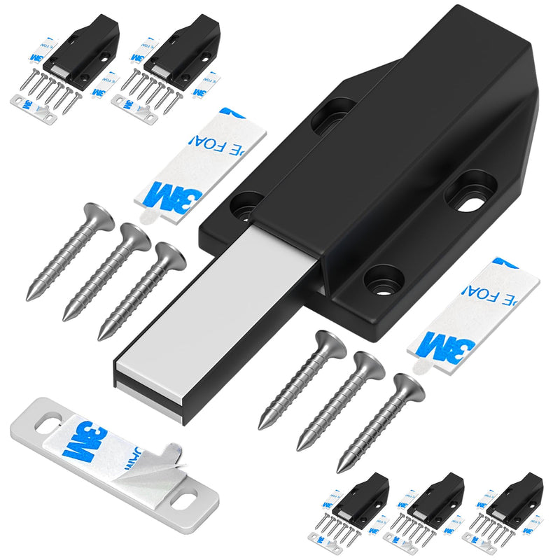 Magnetic Push Latch Without Nail Installation Tonitrui Heavy Duty Magnetic Touch Latches for Large Door Push Release Latch Kitchen Drawer Push Catch Press Out Latch (Black 6 Pack) Black