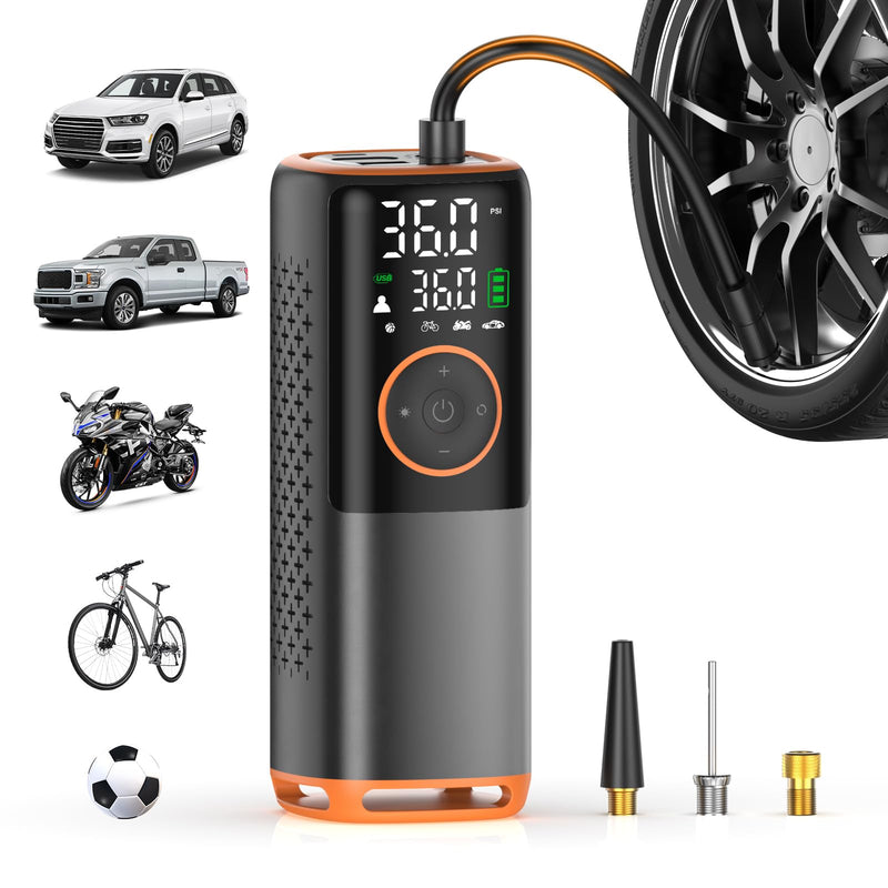 Tire Inflator Portable Air Compressor-160 PSI Car Tire Air Pump, Bike Pump with Gauge, Portable Tire Pump for Car, Bike, Motorcycle Tires, Balls, and More