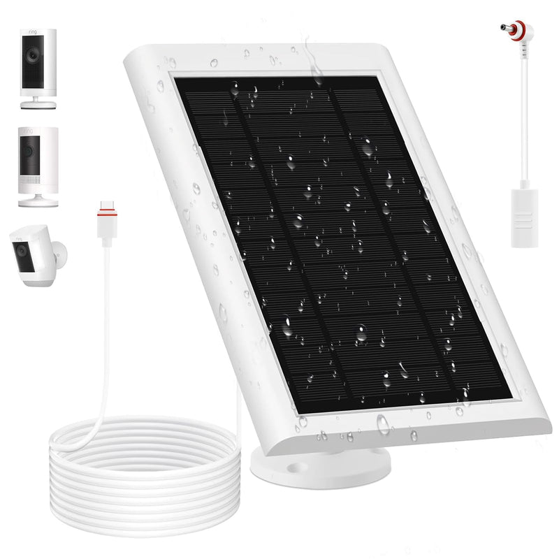 Solar Panel for Ring Camera(2nd Generation) Dustproof Waterproof 5W Solar Panel with 10FT/3M Long Cable for Stick Up & Pro Spotlight Cam Battery for Security Camera 1 Pack White Grey
