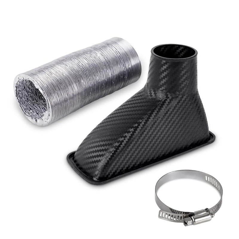Air Intake Duct Front Bumper Turbo Air Intake Pipe, Carbon Fiber Car Square Brake Air Duct with Extendable Flexible Hose and Hose Band
