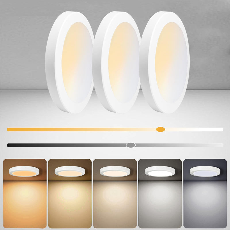 ETL Certified 7 inch Ceiling Light Dimmable Ultra-Slim Round LED Ceiling Lights Flush Mount 2700K/3000K/3500K/4000K/5000K 7'' Flat Ceiling Lamp Fixture for Kitchen,Bathroom,Hallway 5CCT 3 Pack White