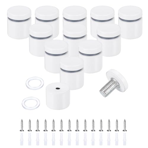 uxcell 12 Pcs 1" x 1" Standoff Screws Stainless Steel Wall Mount Sign Mounting Hardware Kit with 14pcs Screws for Hanging Acrylic Glass Signs Advertising Boards, White 1" x 1"