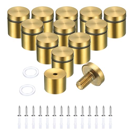 uxcell 12 Pcs 1" x 1" Standoff Screws Stainless Steel Wall Mount Sign Mounting Hardware Kit with 14pcs Screws for Hanging Acrylic Glass Signs Advertising Boards, Brushed Gold 1" x 1"