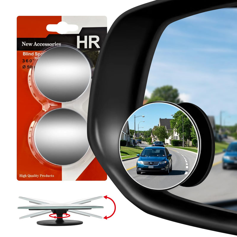 Blind Spot Mirror for Car (2 Pack) - HD Frameless Wide-Angle Convex Mirror for Side View Mirror Blindspot - 2 Inch Round Self Adhesive Angle Adjustable Blind Spot Mirrors for Car, SUV, Trucks Silver