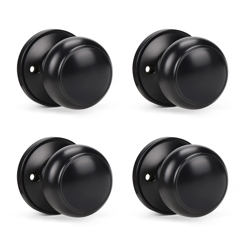 KNOBWELL 4 Pack Black Dummy Door Knob, Single Sided Handle for Closets, French Double Doors, and Pantry, Matte Black One Side Non-Turning Interior Push/Pull Door Knob