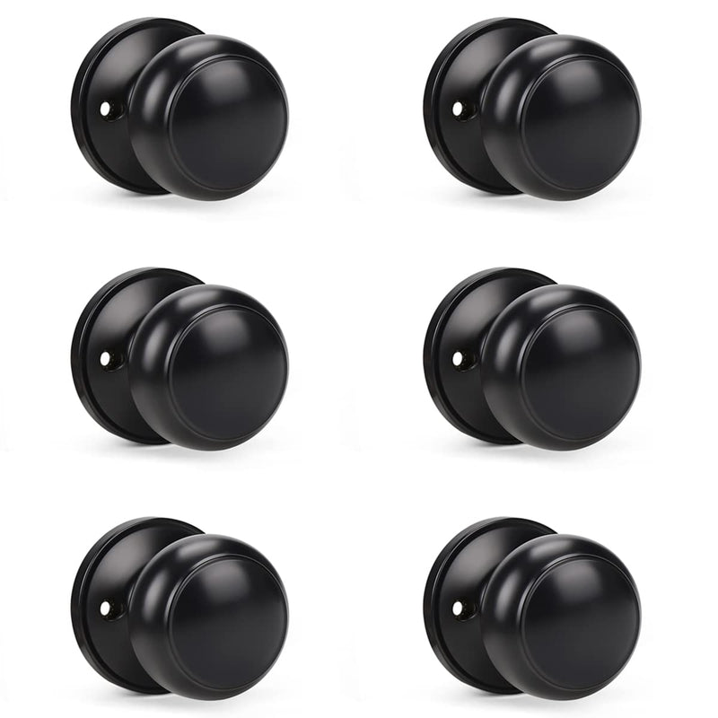 KNOBWELL 6 Pack Black Dummy Door Knob, Single Sided Handle for Closets, French Double Doors, and Pantry, Matte Black One Side Non-Turning Interior Push/Pull Door Knob