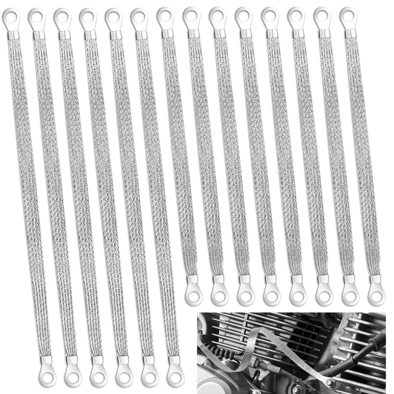 14pcs Ground Straps, 10/12 inch Engine Universal Automotive Ground Strap Kit Braided Copper Ground Straps Automotive Ground Strap Wire Ground Strap Connectors for Most Cars (Silver) 14pcs-Sliver