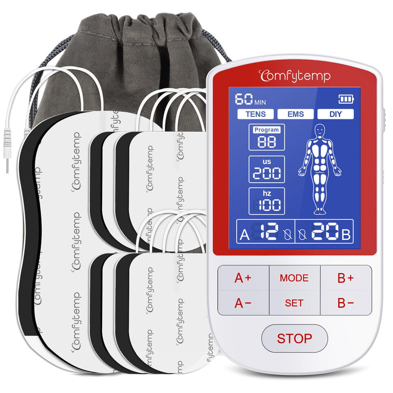 Comfytemp TENS Unit Muscle Stimulator for Pain Relief Therapy, TENS Machine with 20 Modes and DIY, Dual Channel EMS Unit, Electric Pulse Massager for Back, Shoulder, Sciatica, Knee