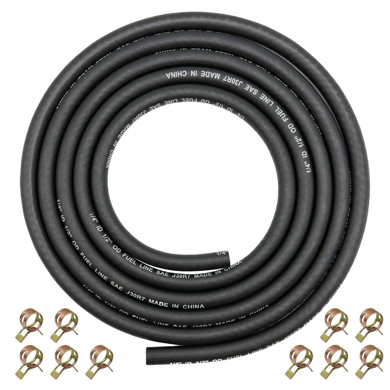1/4" ID Fuel Hose Line Braided NBR Rubber Tubing 8 Feet for Automotives Generator Lawn Mower with 10 Clamps (6.4mm ID) 1/4" ID