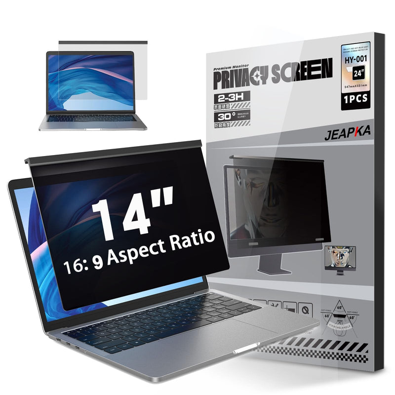 Laptop Privacy Screen 14 Inch Hanging, Removable Screen Shield Panel for 16:9 Widescreen Monitor, Anti Blue Light Filter, Anti-Glare Protector
