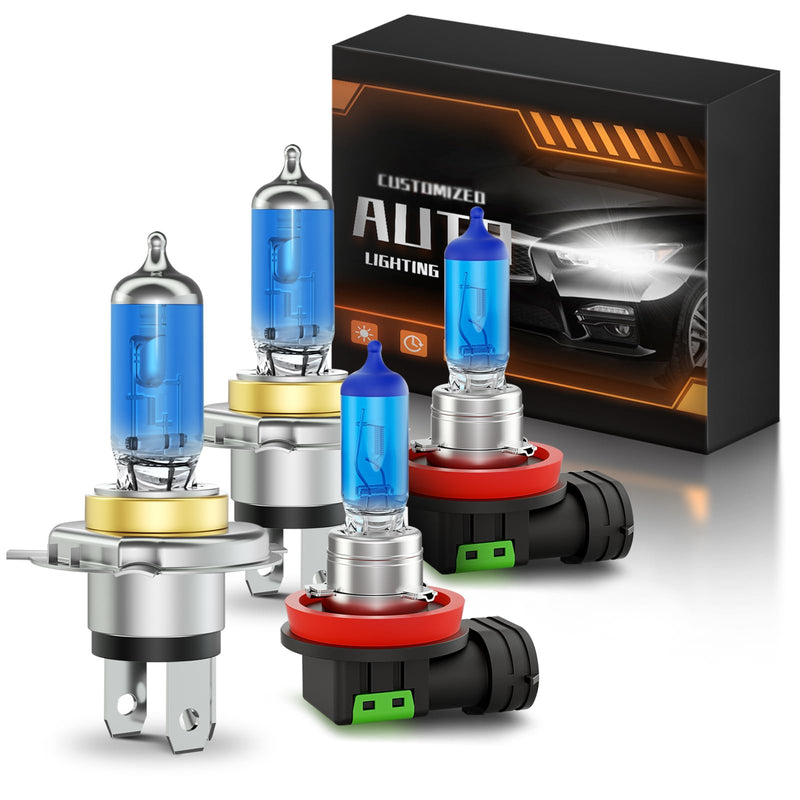 Fits for 2012 2013 2014 2015 Toyota Tacoma Halogen Headlight Bulbs Combo, Ultra Bright 5000K White High Low Beam Headlight Bulbs and Fog Light Bulbs, 4 Pack For 12-15 Tacoma (Hi/Lo Beam+ Fog Bulb)