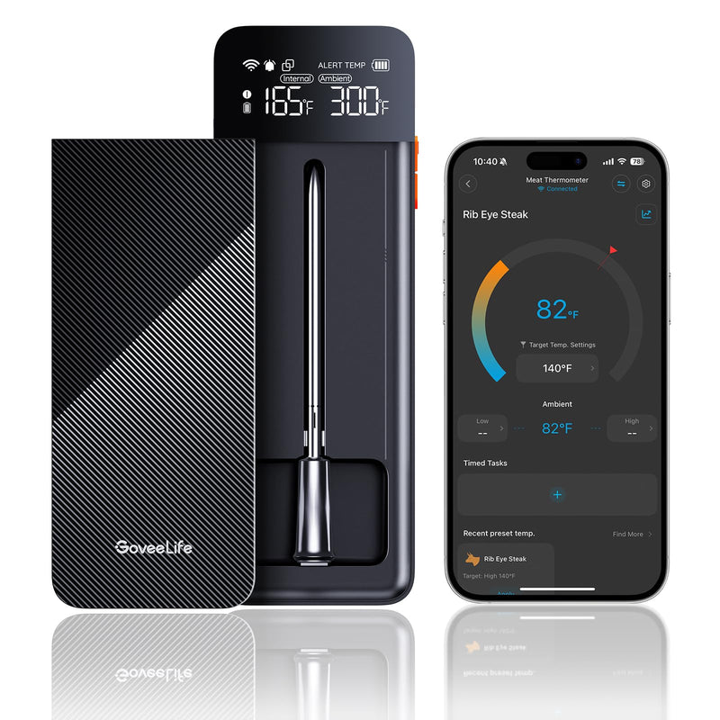  [AUSTRALIA] - GoveeLife Bluetooth Wireless Meat Thermometer with Digital Standalone LCD Base, WiFi Unlimited Range, ±1.8℉ Accuracy, Food Grade Internal Ambient Sensor Probes for Kitchen, BBQ, Grill, Oven, Smoker 1 Probe