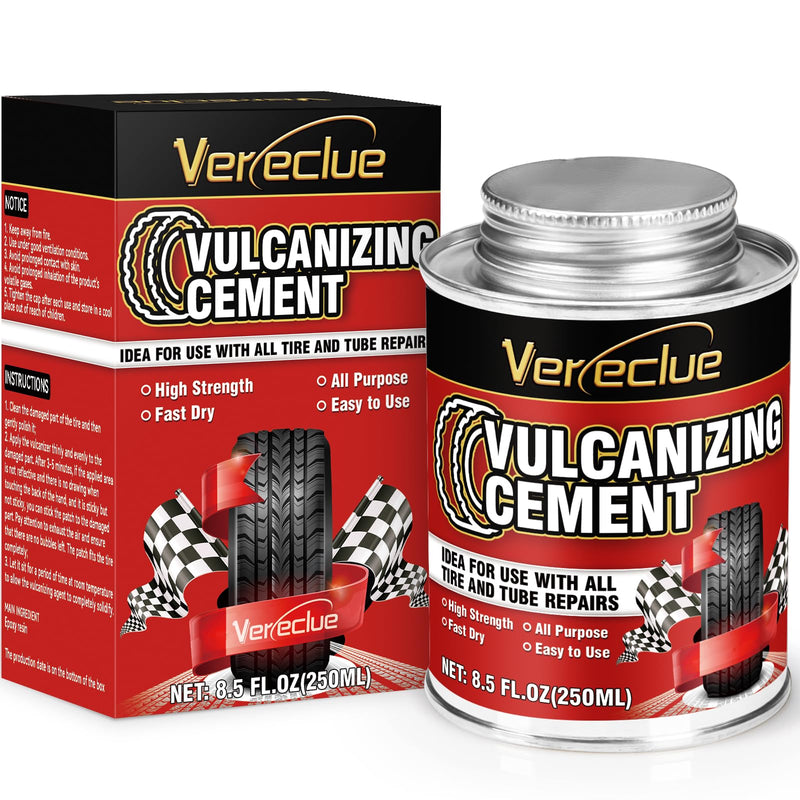 Chemical Vulcanizing Cement, Clear Tire Repair Glue, All Purpose Rubber Cement, Heavy Duty Tire Patch Kit with Brush Top Can for Car, Motorcycle, Bike, 8.5Oz 8.5FL.Oz