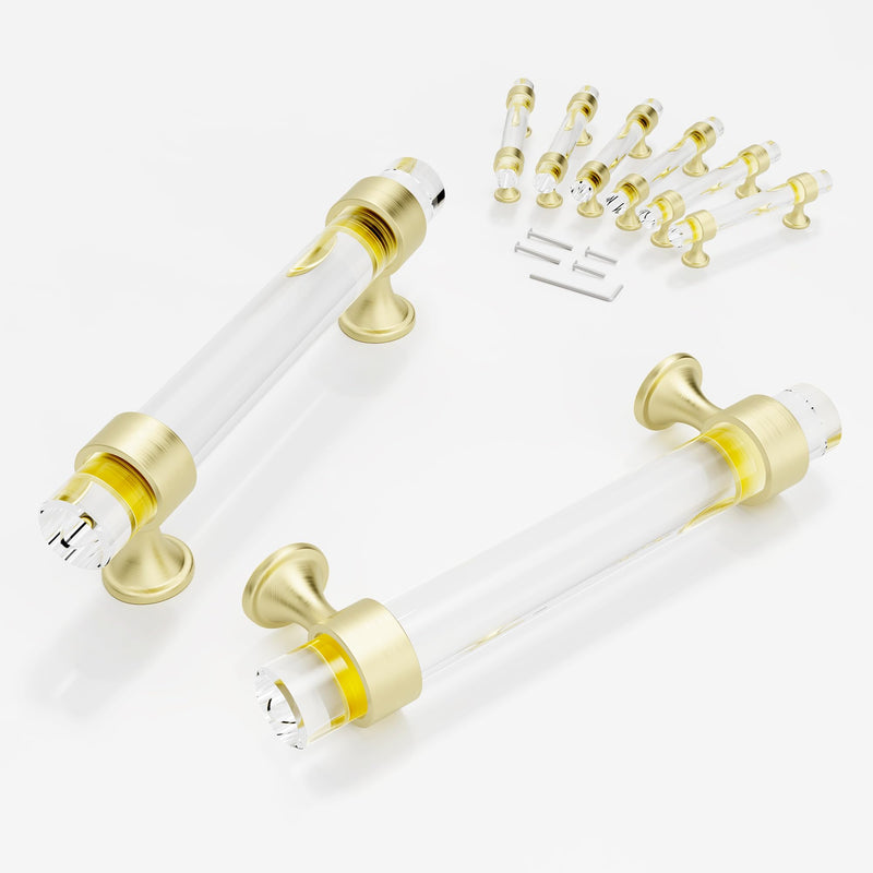 Cabinets Handles Crystal Kitchen Cabinet Knobs 6 Pack Dresser Hole Center 96mm Brushed Gold Brass Pulls, Glass Closet Drawer Drawers Cupboard Hardware, Bathroom Bedroom Pull 3 3/4 inch Hole Center : 3-3/4 Inch (96mm)