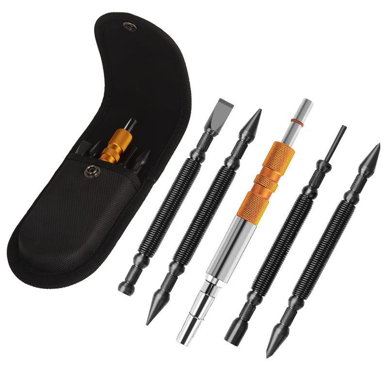 5-Piece Nail Setter Dual Head Nail Set & Dual Head Center Punch & Hinge Pin Remover Punch Set, Nail Setter Features 1/8-in, 3/16-in, 1/16-in, 1/32-in & Trim Nail Punch with Retaining Clip 5pcs(Nail Setter & Hinge Pin Punch & Finish Nail Punch)