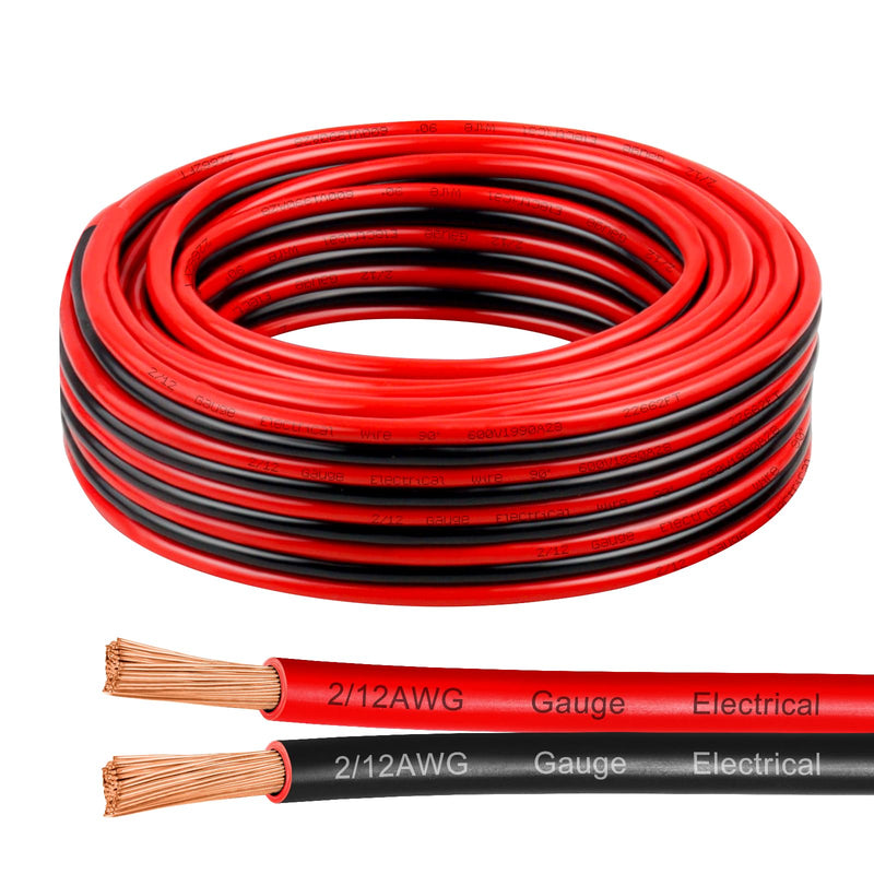 12 Gauge Wire 25 Feet, 12/2 AWG Pure Copper Wire, 12AWG 2 Conductors Red Black Oxygen Free Stranded Low Voltage Wire for Solar Panel, Automotive, Audio Auto, LED Lighting(12 AWG 25FT) 25 FT