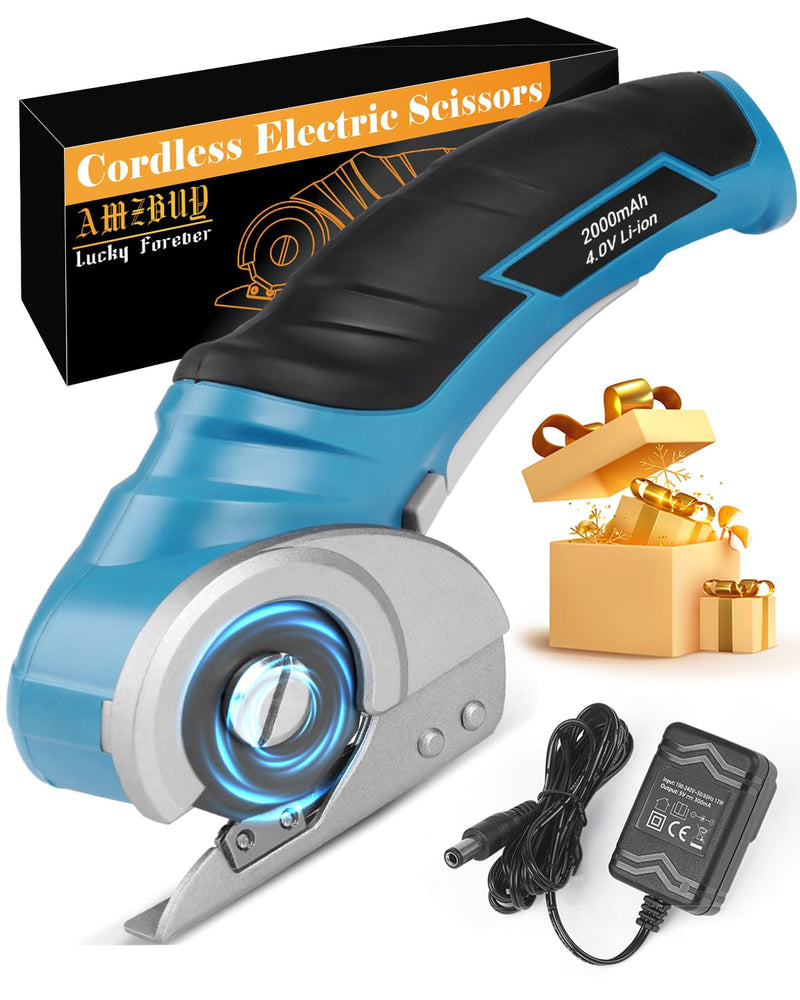 Cardboard Cutter Cordless Electric Scissors - Fathers Day Dad Gifts from Daughter Son, Electric Box Cutter for Cardboard Recycling, Rotary Blade Heavy Duty Carpet Cutting Tools Easter Basket Stuffers Dark Blue
