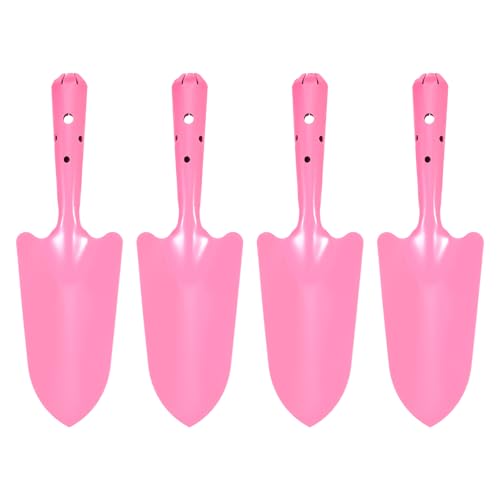 HARFINGTON 4pcs Mini Colorful Metal Hand Shovel 11" x 3" Digging Trowel Set Transplanting Garden Tools for Flower Soil Digging Planting Weeding Transplanting Garden, Pink