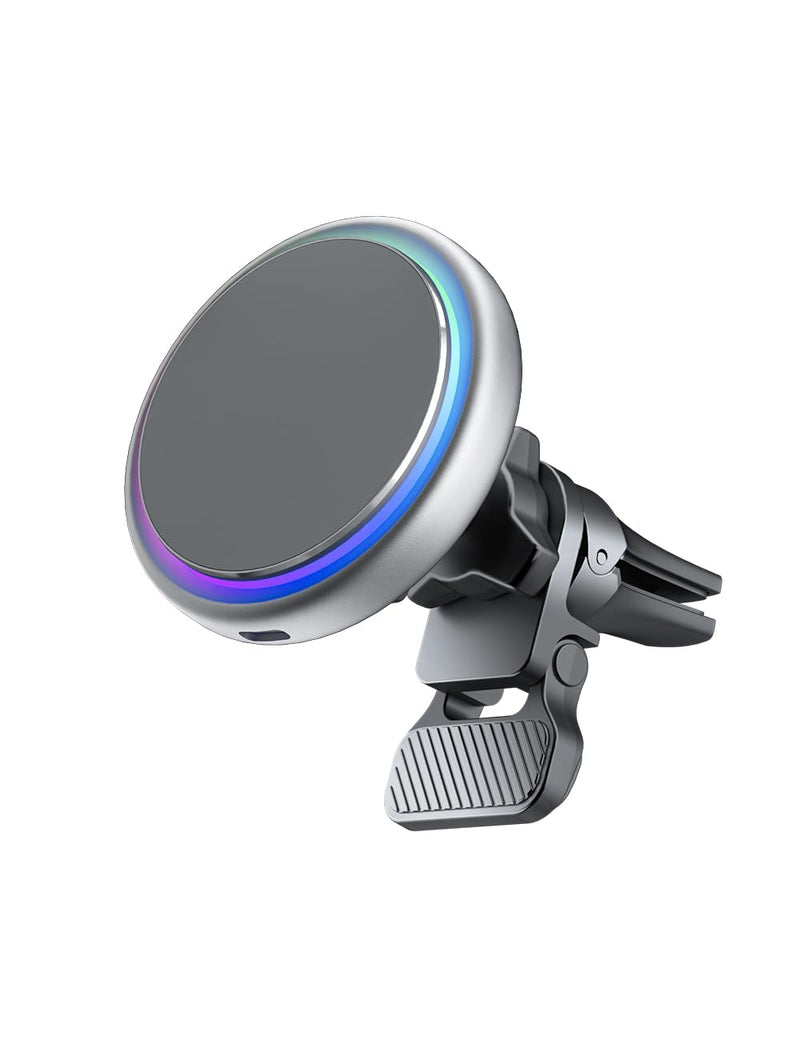 Qi2-Certified 15W The Mount Magsafe Compatible Car Mount Charger, Full Aluminum Body Air Vent Clip and 15W Adapter Included for iPhone 16/15/14/13/12 (Silver) Silver