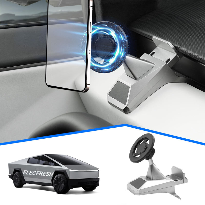 ELECFRESH Magnetic Phone Mount for 2024-2026 Tesla Cybertruck Accessories | 360° Rotatable Phone Holder, Adhesive-Free Clip-On Design Protects Interior, Fit for All Phones