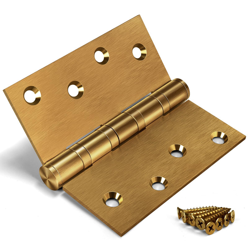 3 Pack Ball Bearing Door Hinges,4in x 4in Door Hinges,Heavy Duty Stainless Steel Door Hinges for Exterior & Interior Doors,Smooth and Quiet, Non Removable Pin (Brass) Brass 3