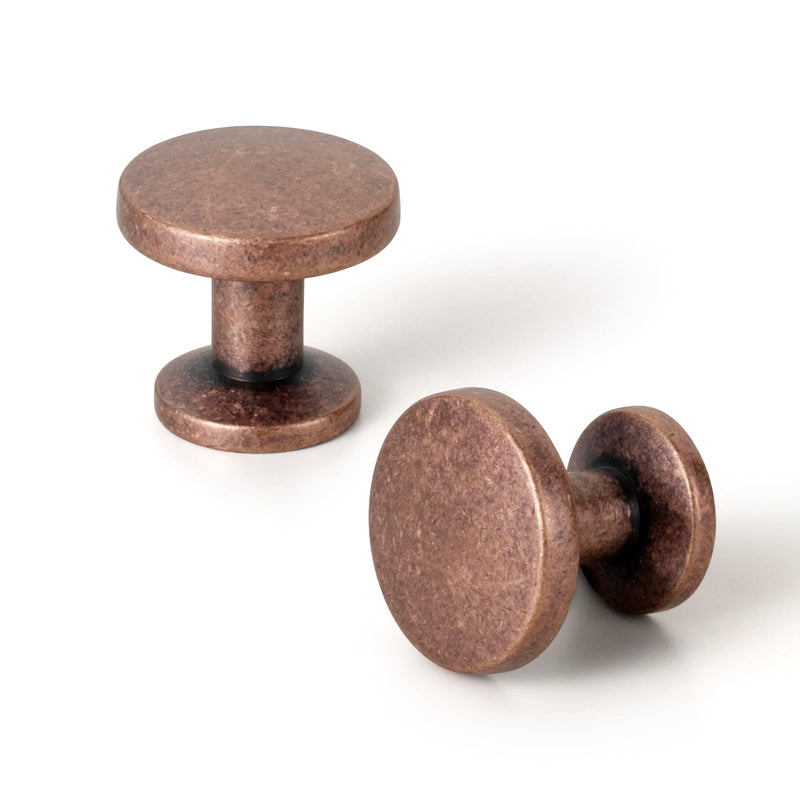 Set of 12 Sleek Antique Copper Cabinet Knobs with Cylindrical Stem – Vintage Kitchen Drawer Handles Minimalist Dresser Hardware