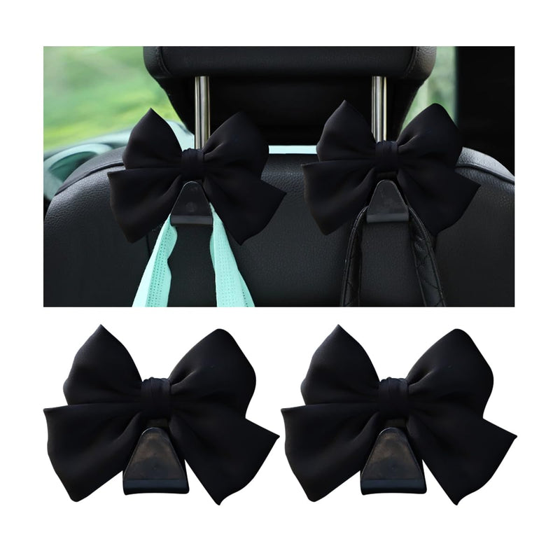 Mandark 2PCS Car Seat Headrest Hooks, Cute Bow Vehicle Hooks for Purses and Bags, Automotive Purse Hook Hanger Interior Decoration Accessories, Universal for SUV, Sedan, Truck (Black Line) Black