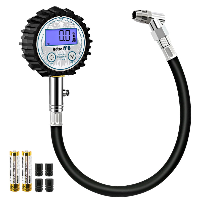 Digital Tire Pressure Gauge with 200 PSI - Heavy Duty Air Chuck, Reinforced Rubber Hose, Professional Accuracy, and LED Backlight 45° Air Chuck