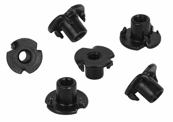 Black 3 Prong T-Nuts, 1/4 Inch, 100 pcs, High Carbon Steel – for Kydex & Leather Gun Holsters & Knife Sheaths, Wood, Composites, Cabinetry, & Furniture